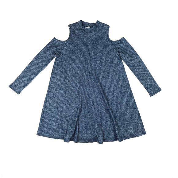 Soprano Gray & Silver Sparkle Cold Shoulder Long Sleeve Knit Swing Dress - Picture 7 of 10